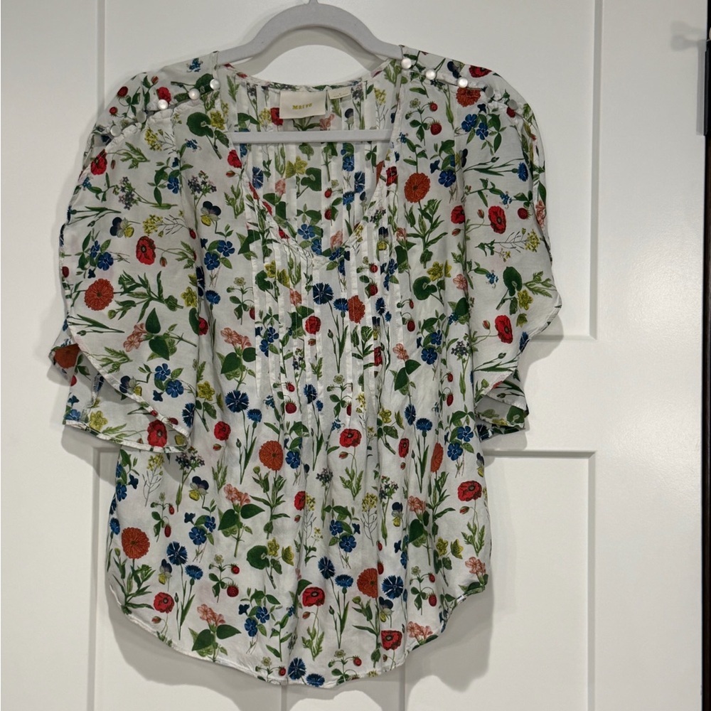 Anthropologie Maeve Fluttered Maya Strawberries Roses Floral Blouse - Picture 4 of 9